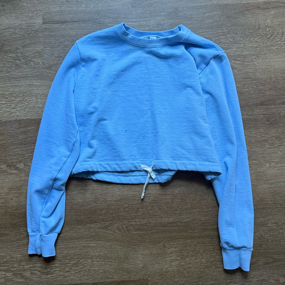 American Apparel Light Blue Crewneck Sweater With Drawstring